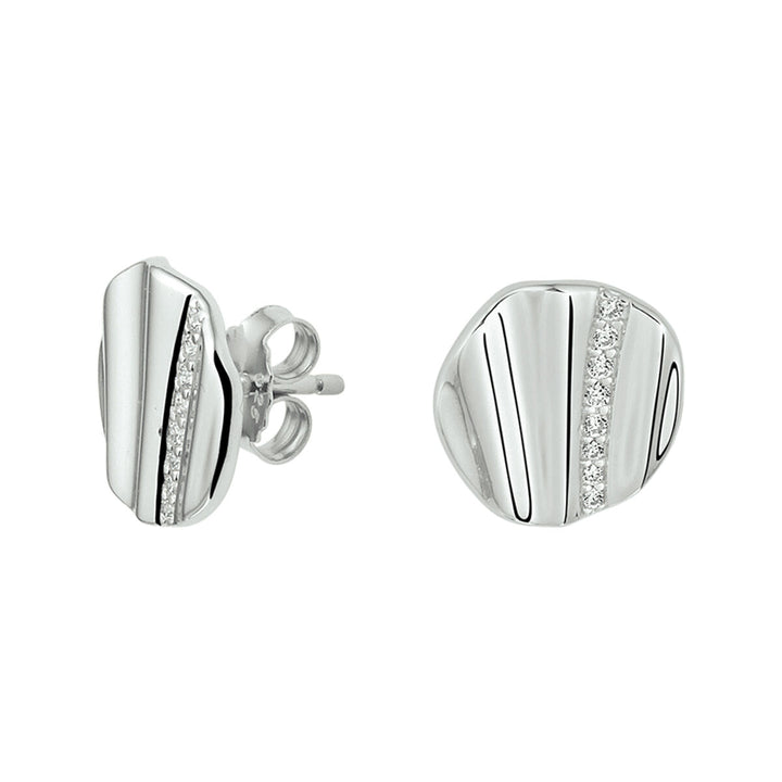 ear studs round zirconia silver rhodium plated