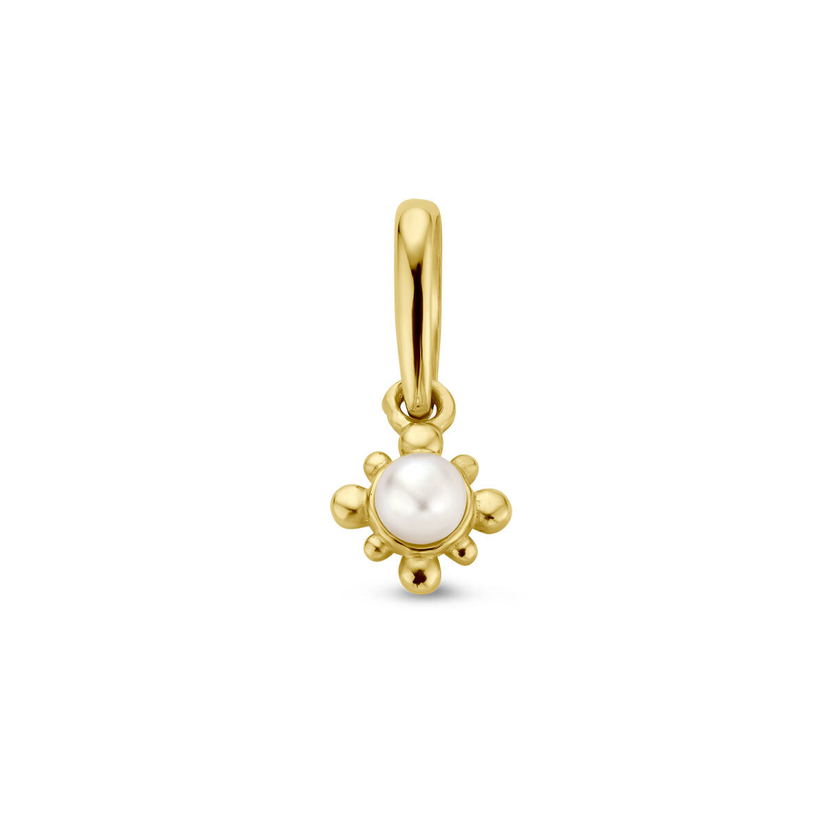 Hanger in 14K geelgoud met bloemvorm en een centrale parel.