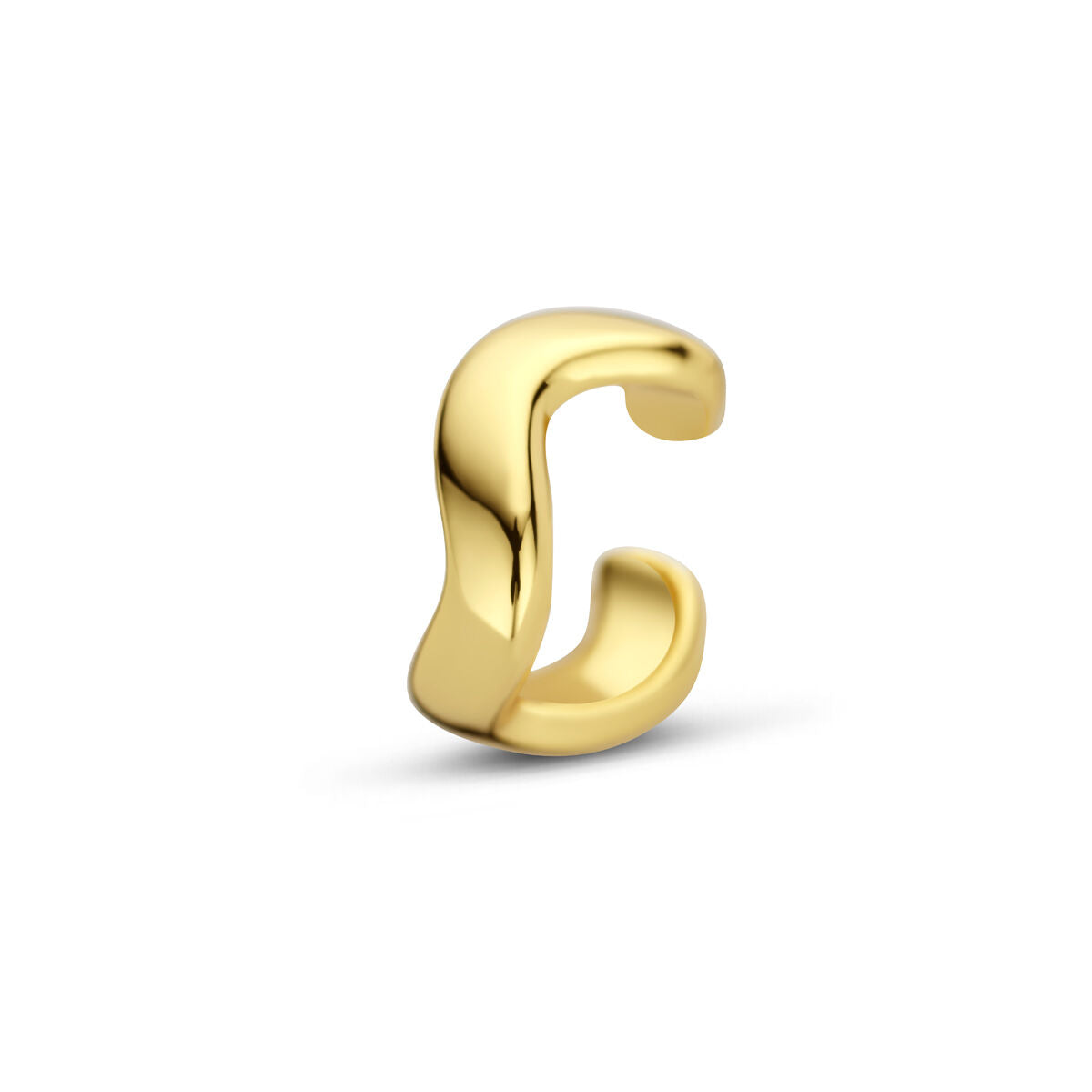 Verguld zilveren ear cuff met een glanzende afwerking en een verfijnd, golvend ontwerp.