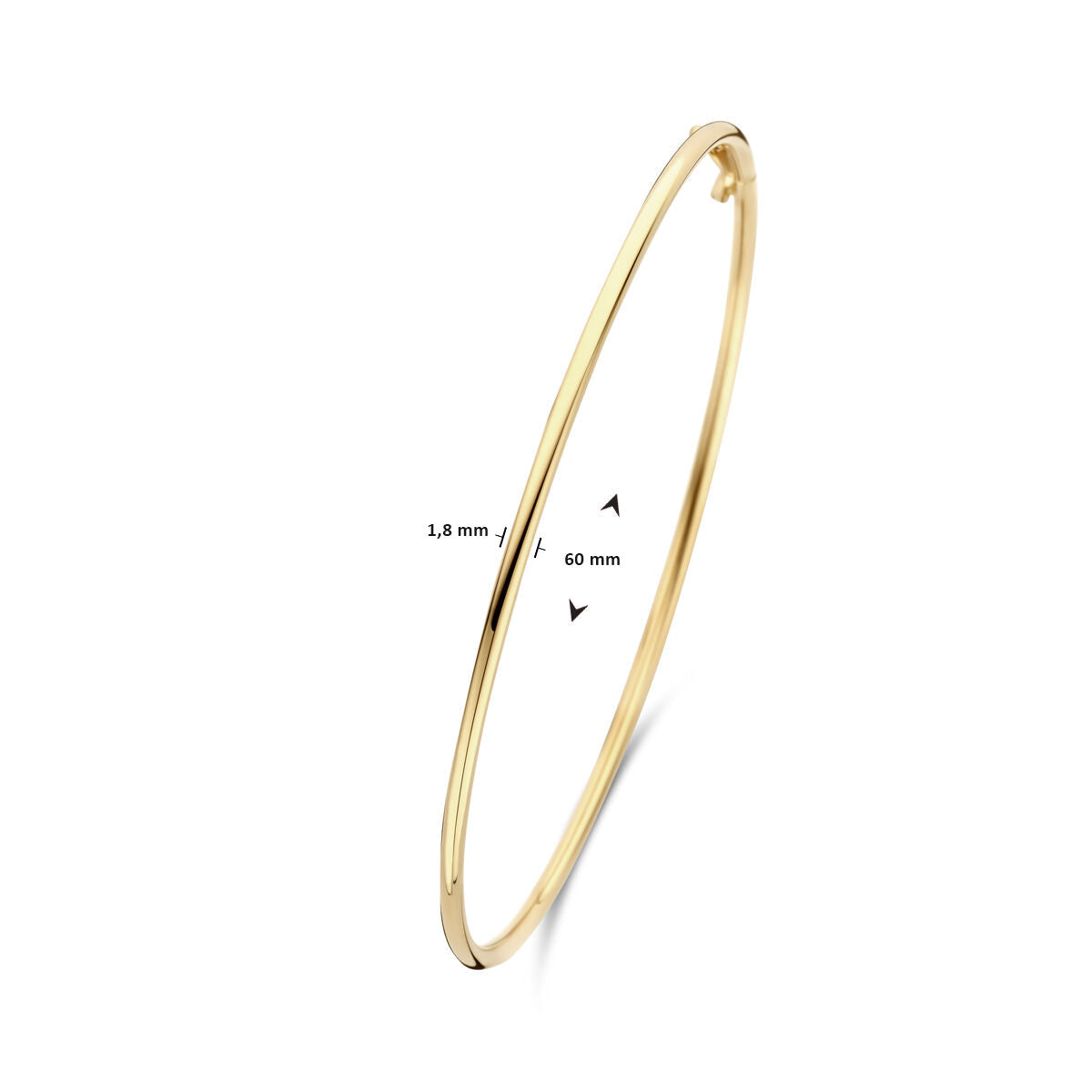 bangle dop ronde buis 1,8 mm  60 x 55 mm 14K geelgoud