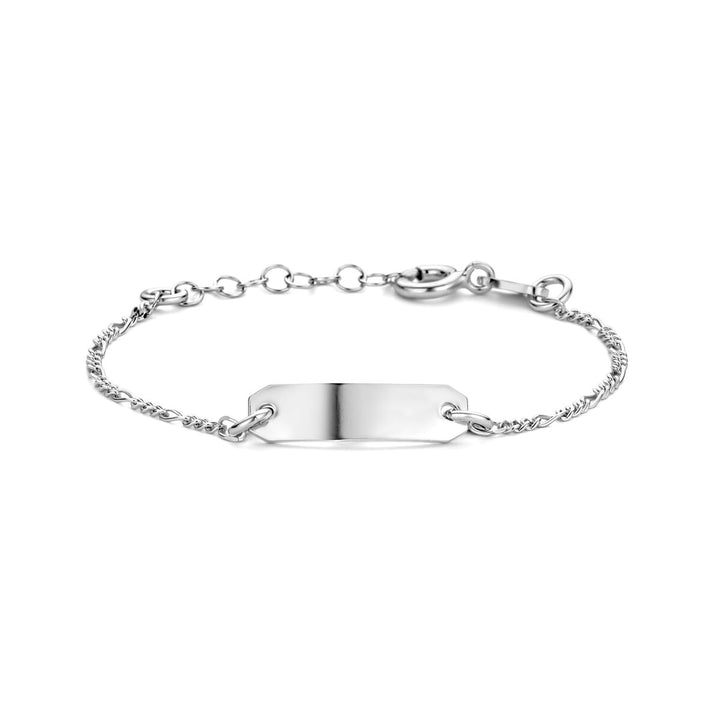 De Van der Kooij Collectie graveerarmband plaat 5,0 mm 11 + 2 cm is een gerhodineerde zilveren armband met een verstelbare sluiting en een gladde ID-plaat - perfect als graveerarmband voor kinderen.