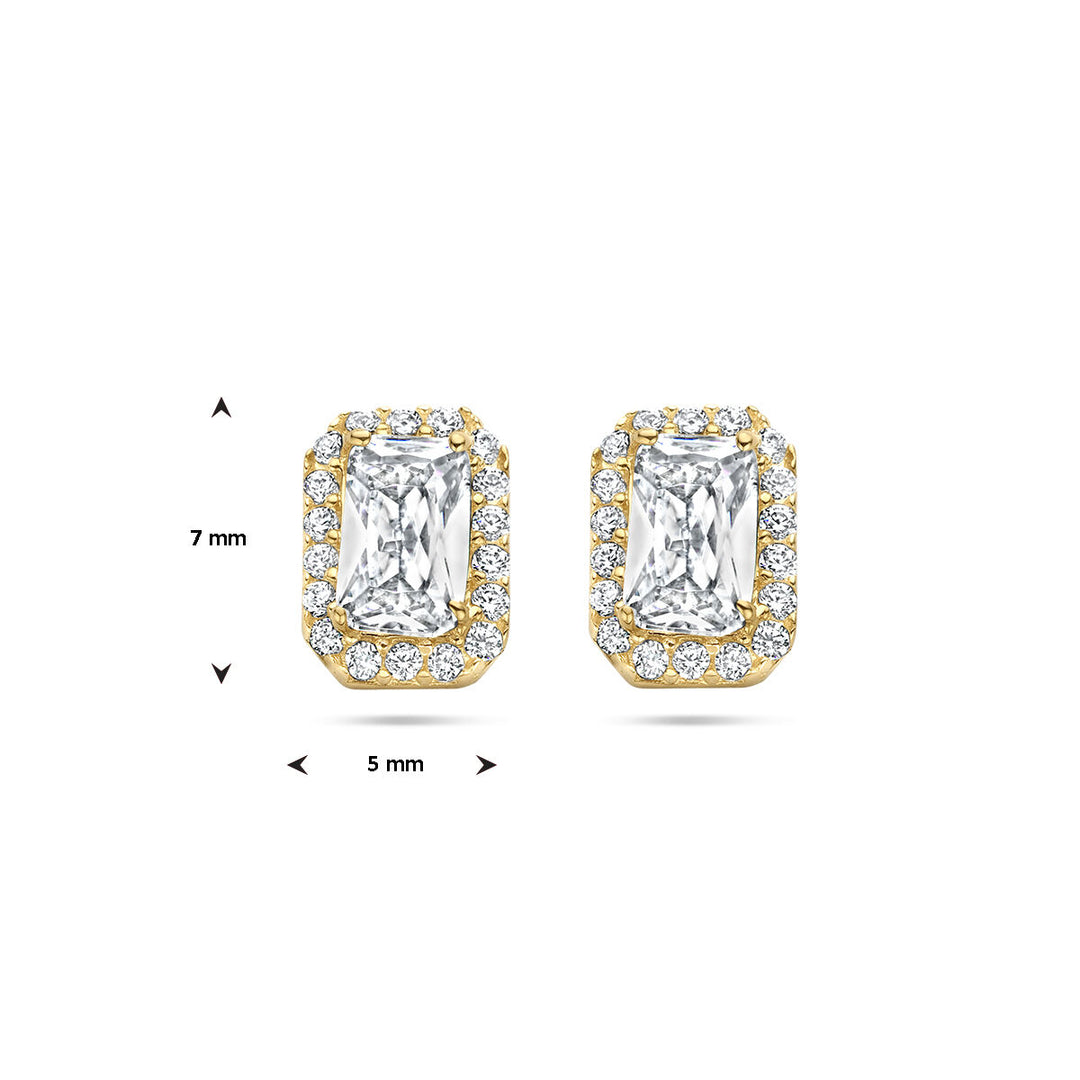 oorknoppen zirkonia halo 14K geelgoud