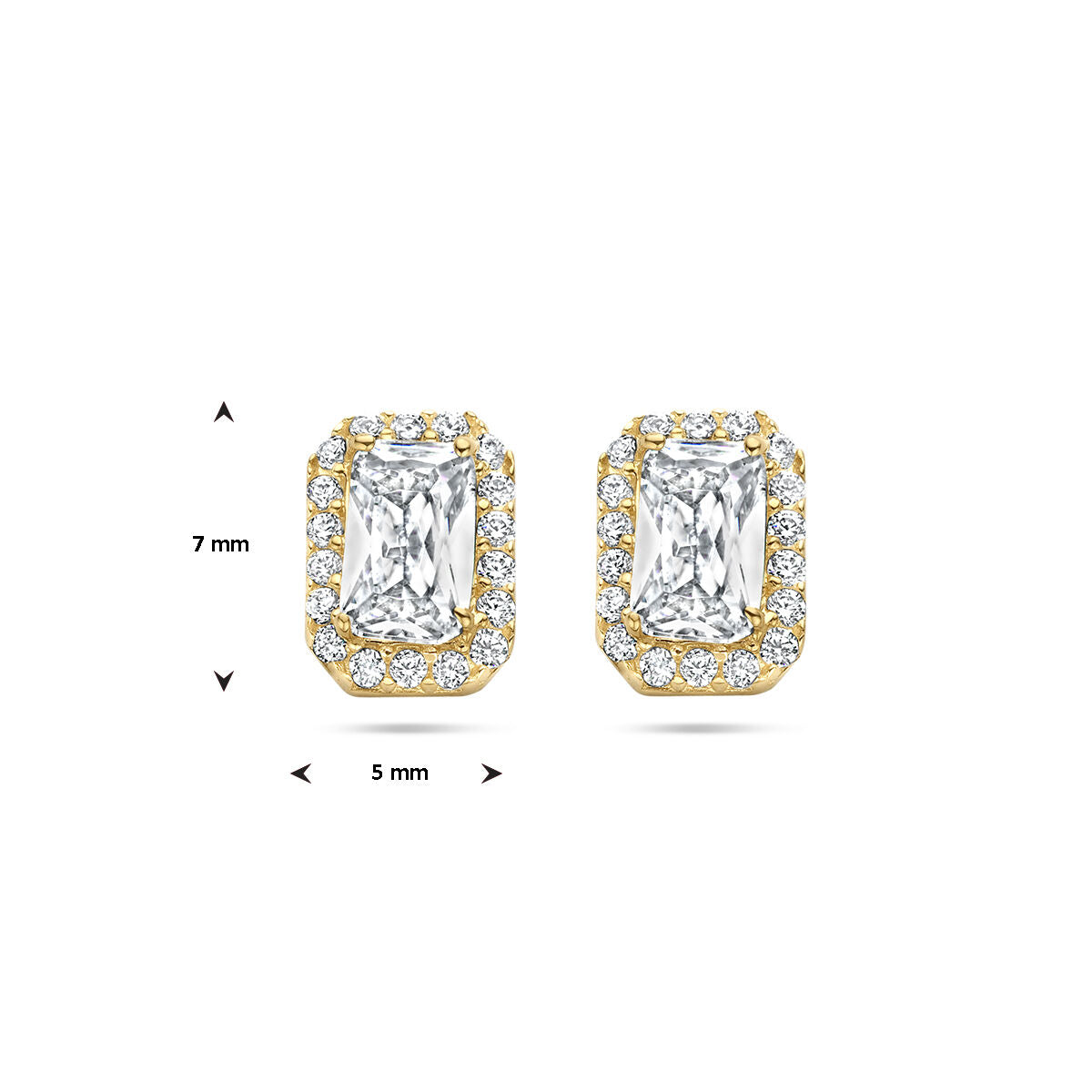 oorknoppen zirkonia halo 14K geelgoud