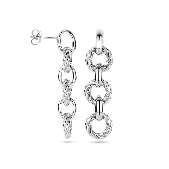 earrings circles twisted silver rhodium plated