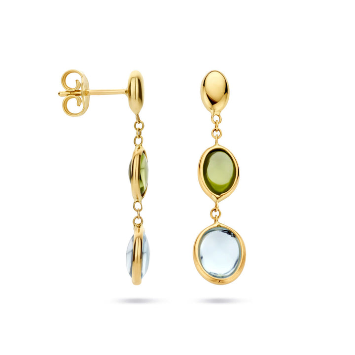 earrings blue topaz and peridot 14K yellow gold