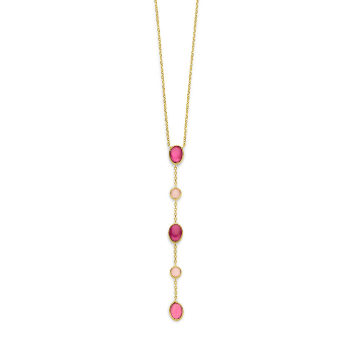 Gouden dames ketting roze opaal en robijn 14K