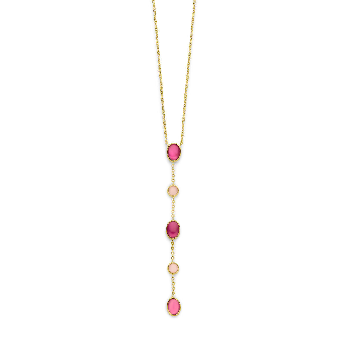 Gouden dames ketting roze opaal en robijn 14K