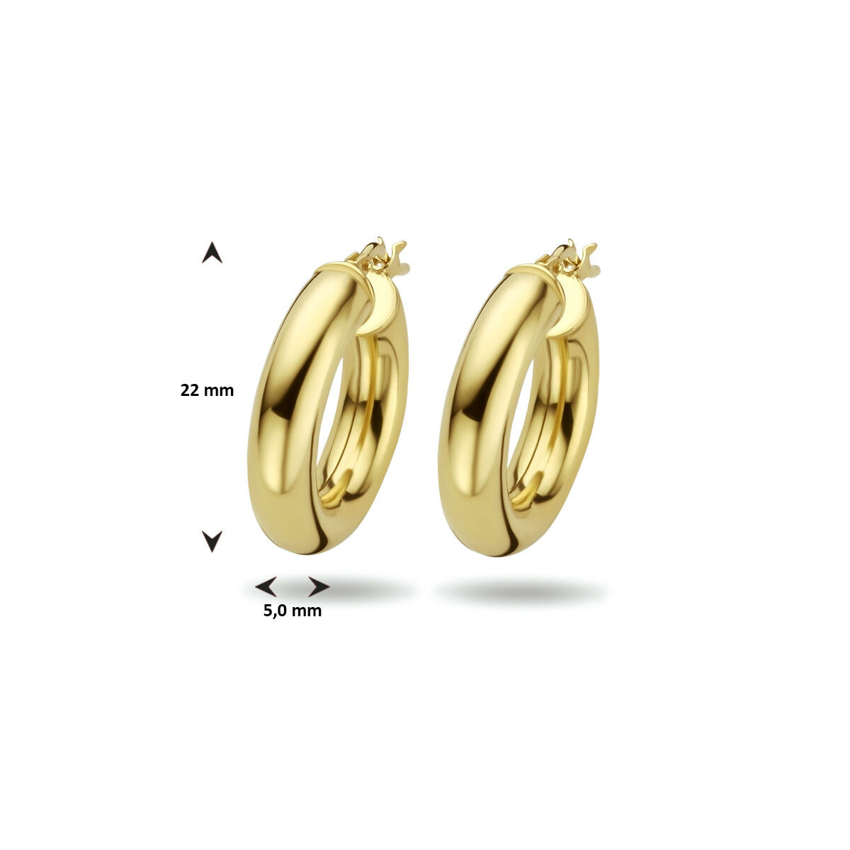 earrings round tube 5.0 mm 1 micron silver gold plated (yellow)