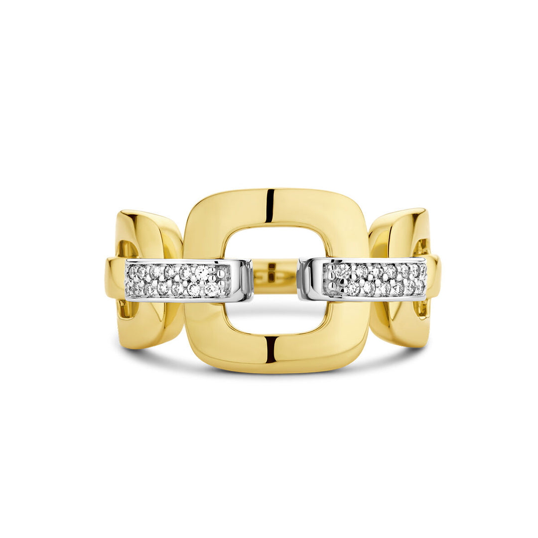 ring link diamond 0.11ct h si 14K bicolor gold yellow/white