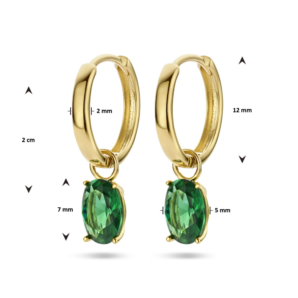 klapoorringen hanger groen zirkonia 14K geelgoud