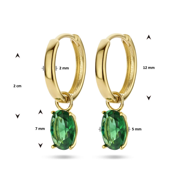 drop earrings pendant green zirconia 14K yellow gold