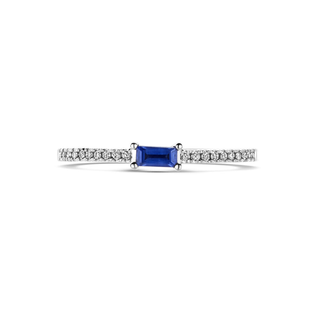 ring blauw saffier en diamant 0.06ct h si 14K witgoud