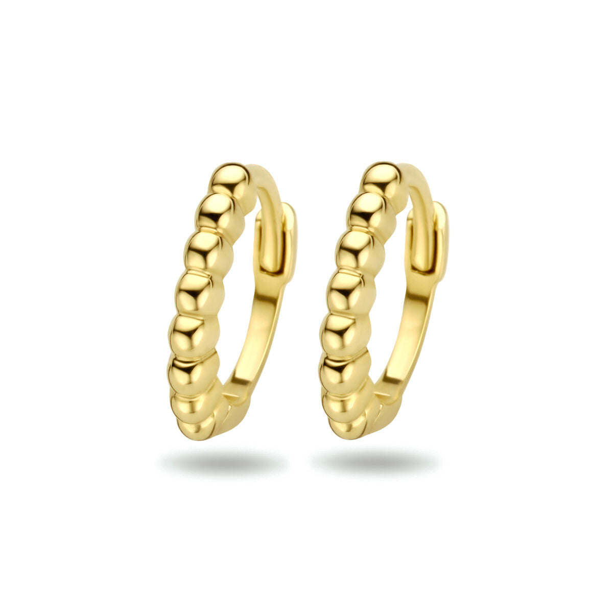 Klapoorringen van 14K geelgoud met bolletjesdetail.