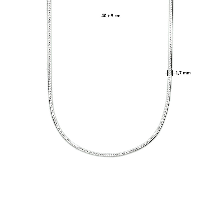 collier slang plat 1,7 mm 40 + 5 cm zilver gerhodineerd