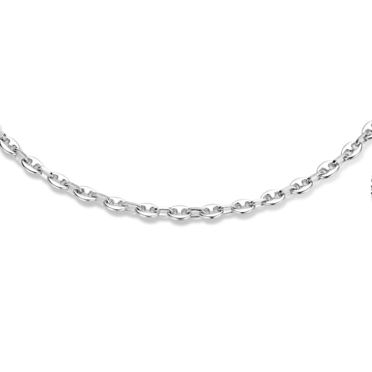 Zilveren gerhodineerd collier met een koffieboon-schakel van 3,7 mm, lengte 42 + 3 cm.