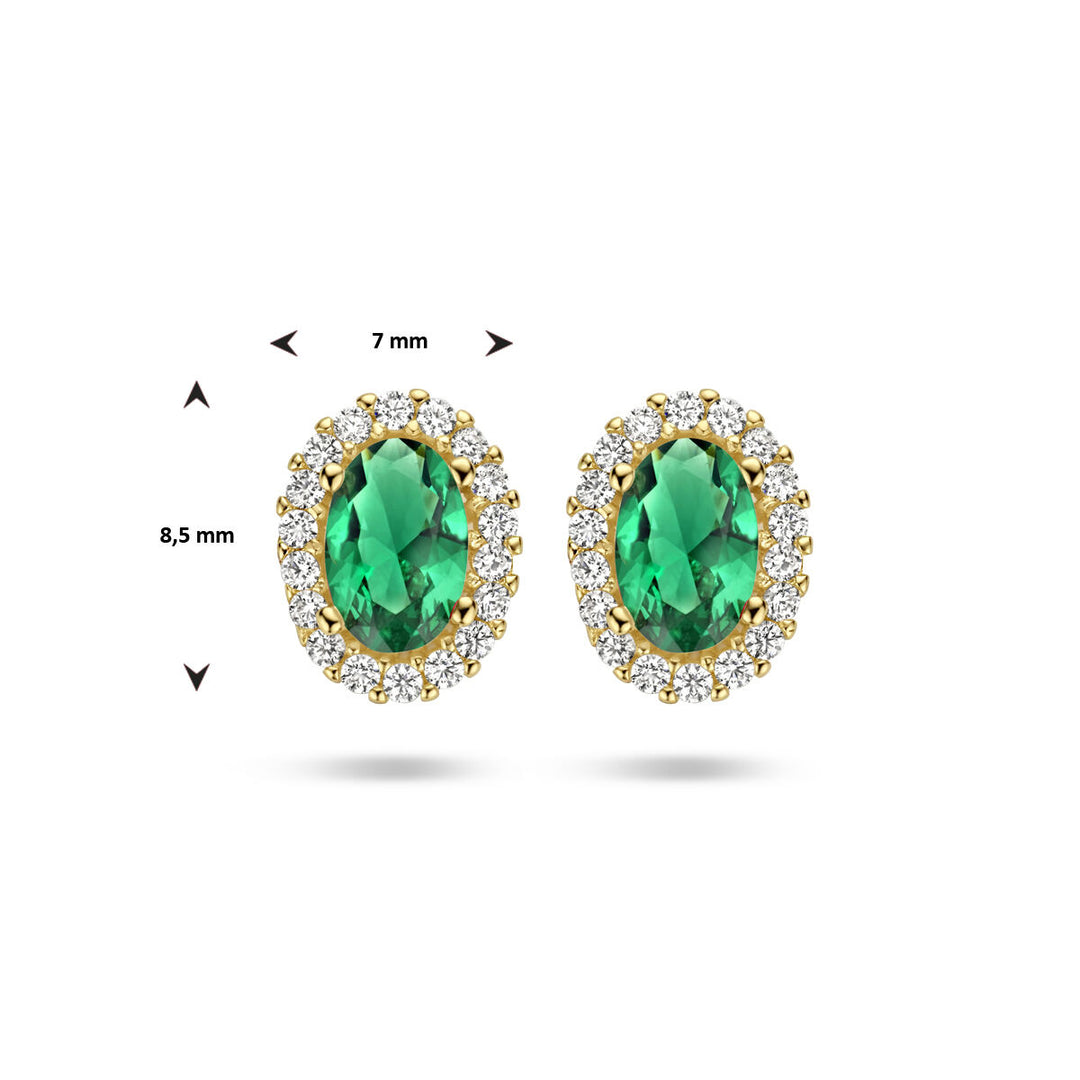 ear studs green and white zirconia halo 14K yellow gold