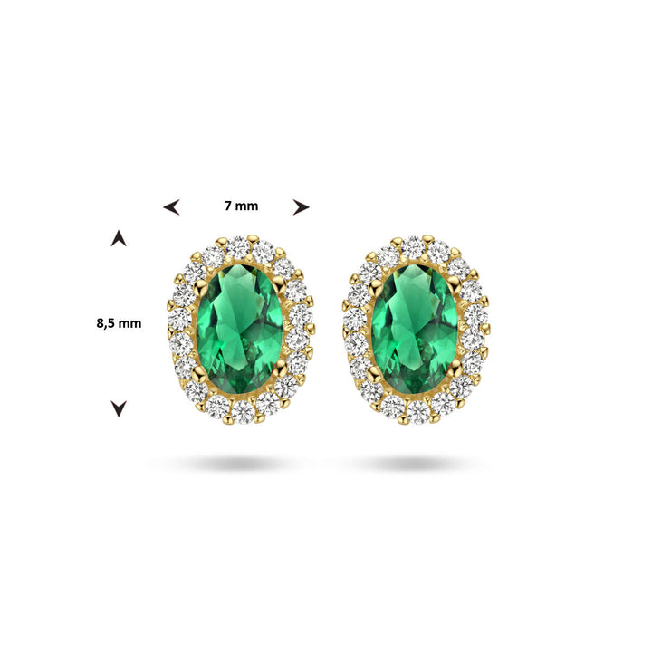 ear studs green and white zirconia halo 14K yellow gold