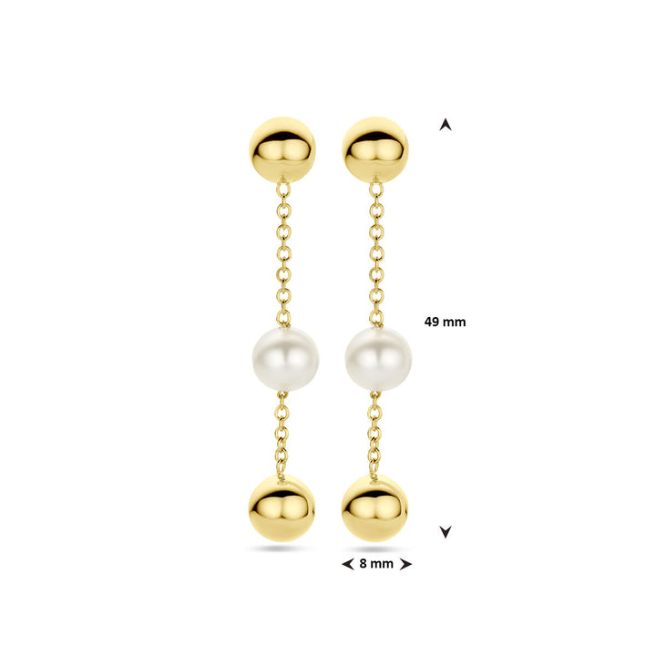 oorhangers bolletjes en parels 49 mm 14K geelgoud