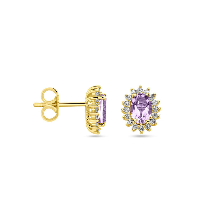 oorknoppen amethist en zirkonia 9,5 mm 14K geelgoud