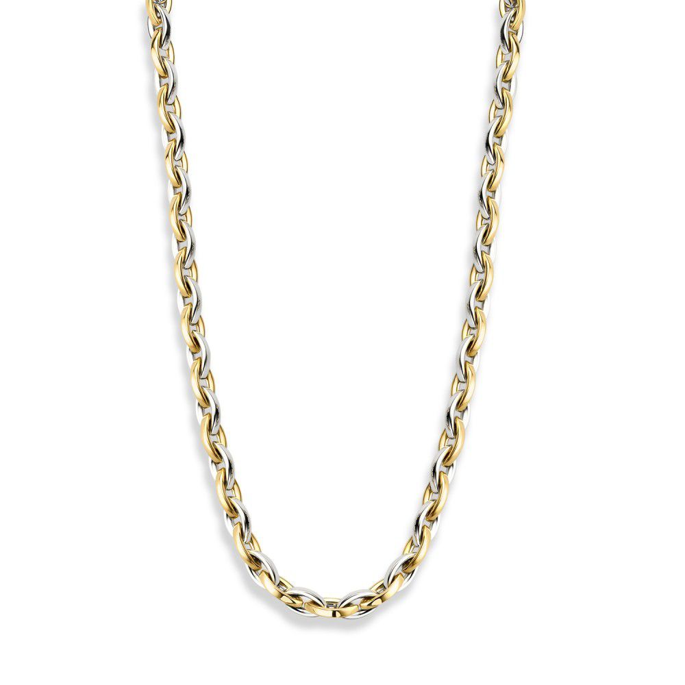 Geel en wit gouden collier van 14 karaat met een schakelpatroon, 45 cm lang.