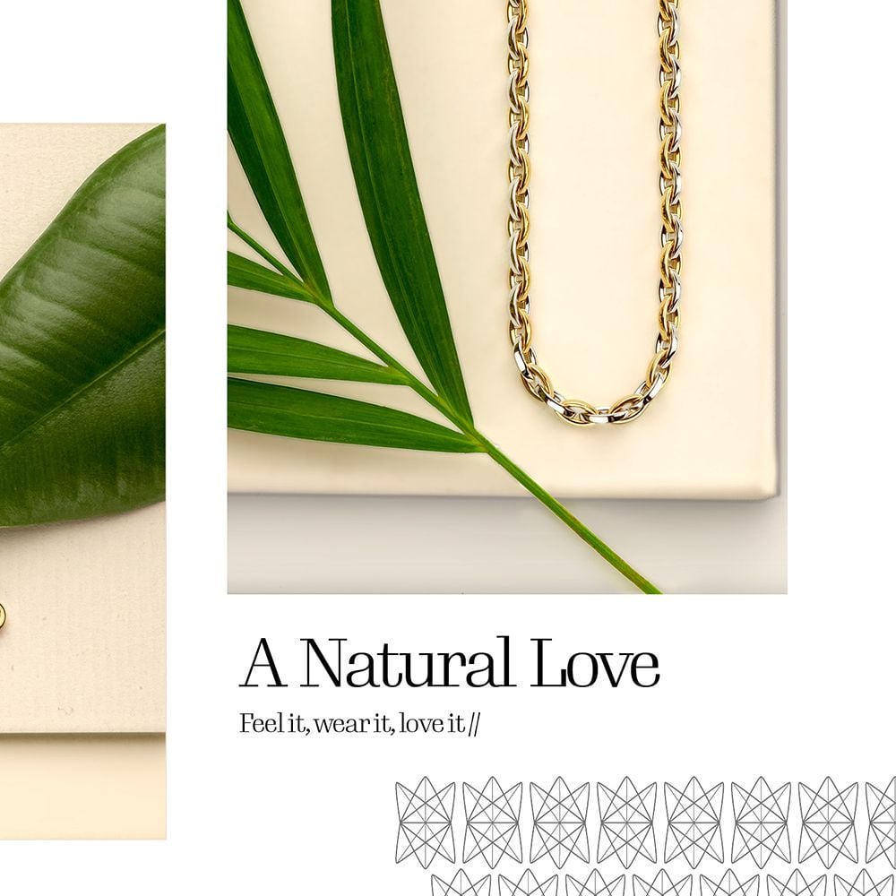 Geel/Witte Gouden Collier 14 Karaat, 45 cm met Oorringen