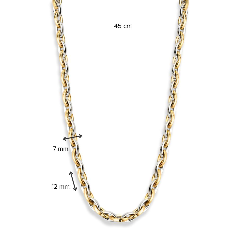 Geel/Witte Gouden Collier 14 Karaat, 45 cm met Oorringen