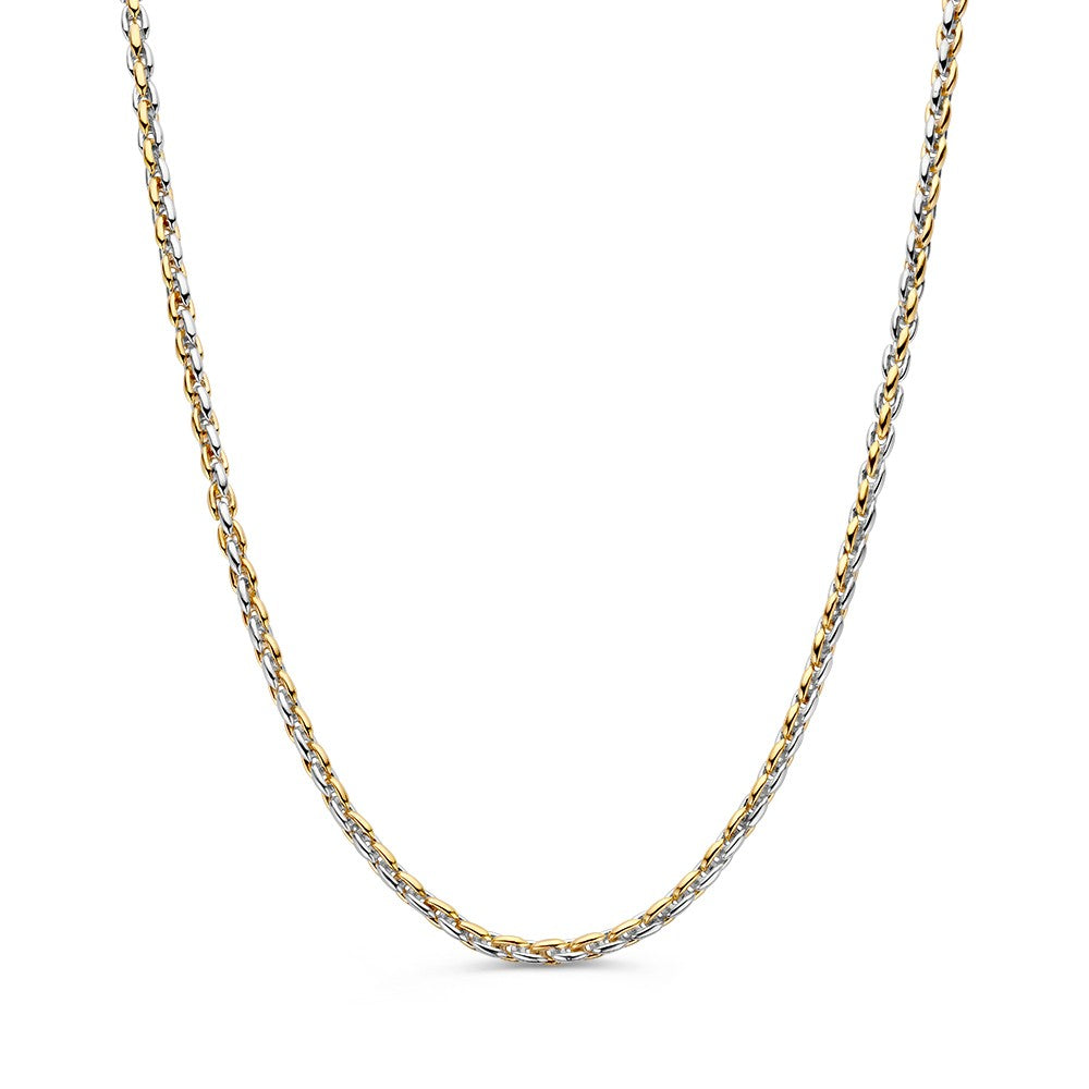 Bicolor collier met een gedraaide schakel in zilver en goud.