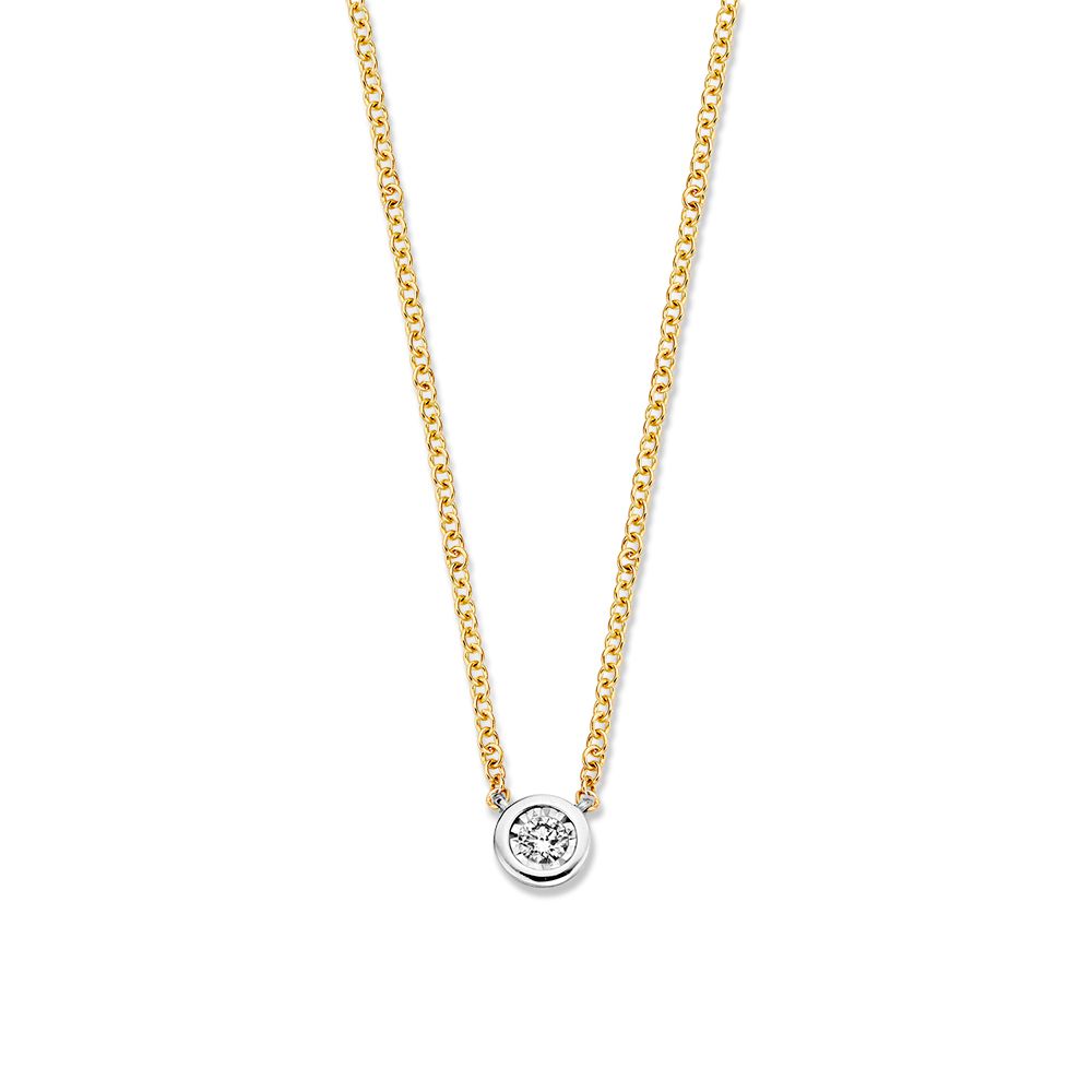 Geelgouden collier van 14 karaat met een solitair diamant hanger van 0,07 crt.