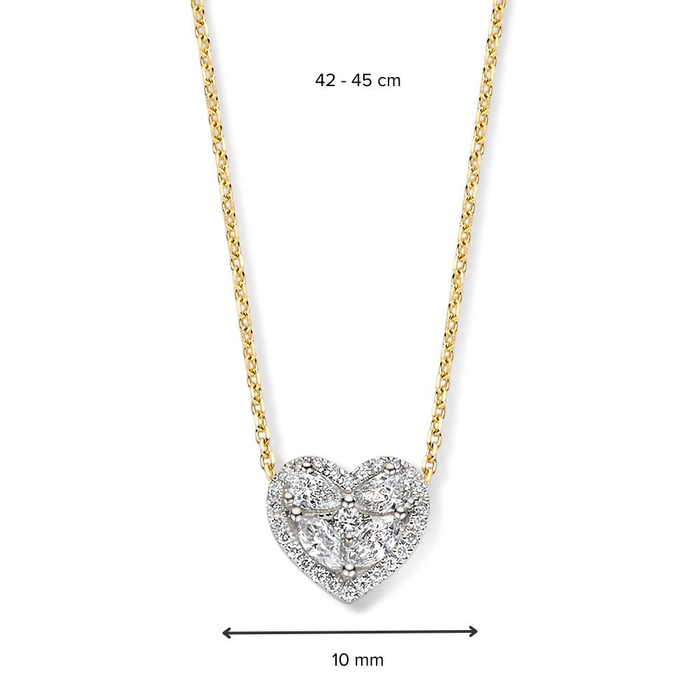 Geelgouden Collier met Luxe Harthanger en Diamanten, 0.50 crt, 14 Karaat