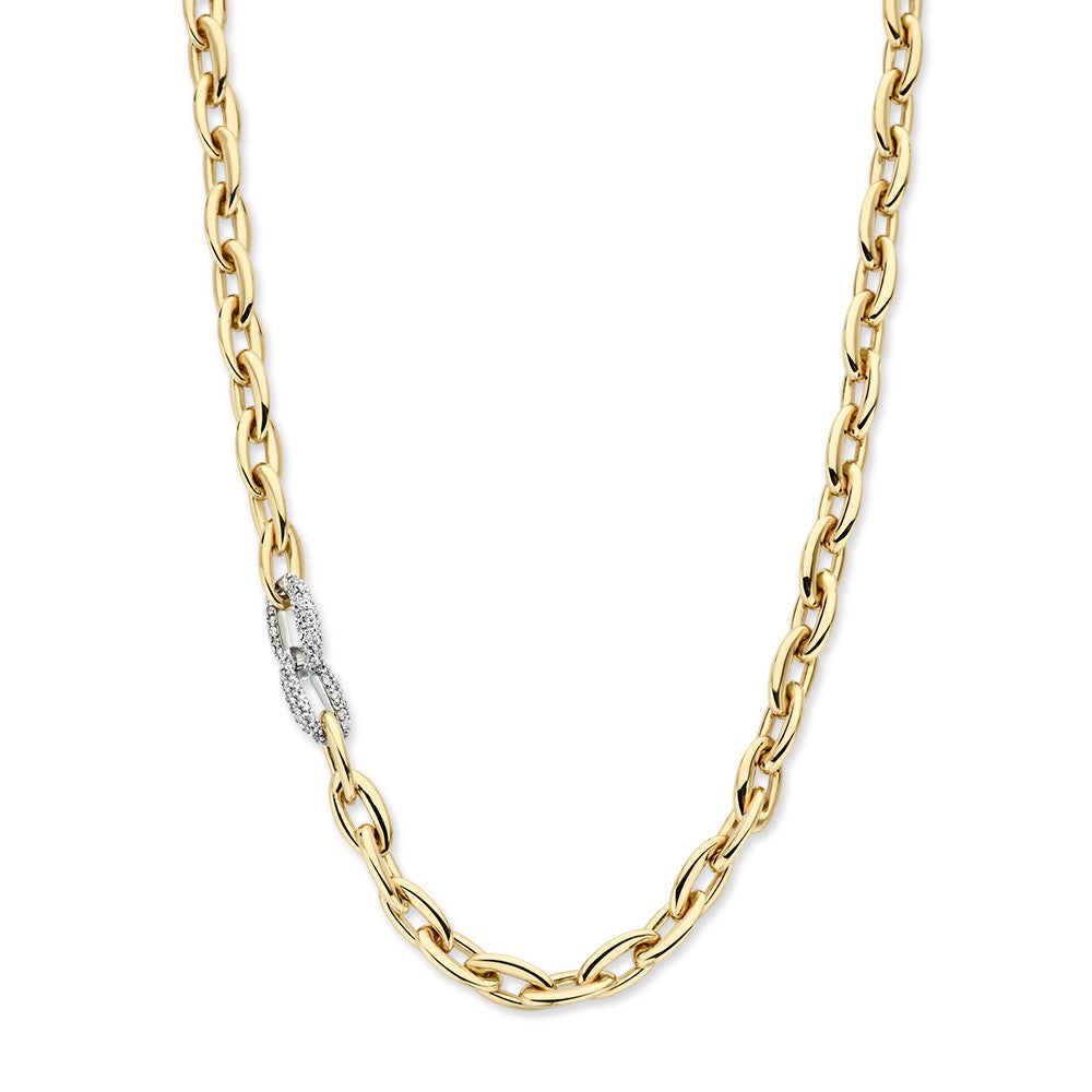 Geelgouden schakelcollier met een glanzende afwerking en een diamantdetail van 0,50 ct.