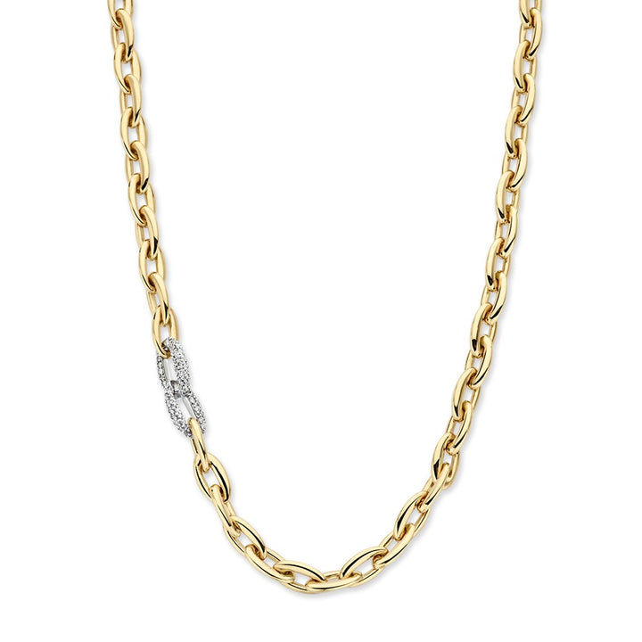 Geelgouden Schakelcollier met 0,50 ct Diamanten – 14-Karaat Elegantie voor Dames