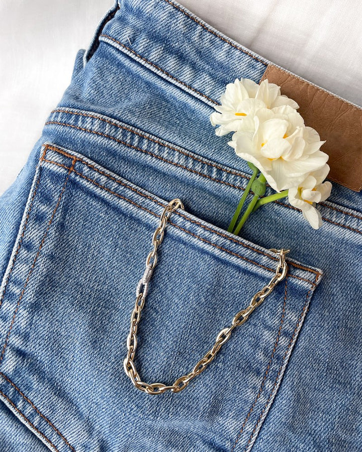 Geelgouden Schakelcollier met 0,50 ct Diamanten – 14-Karaat Elegantie voor Dames