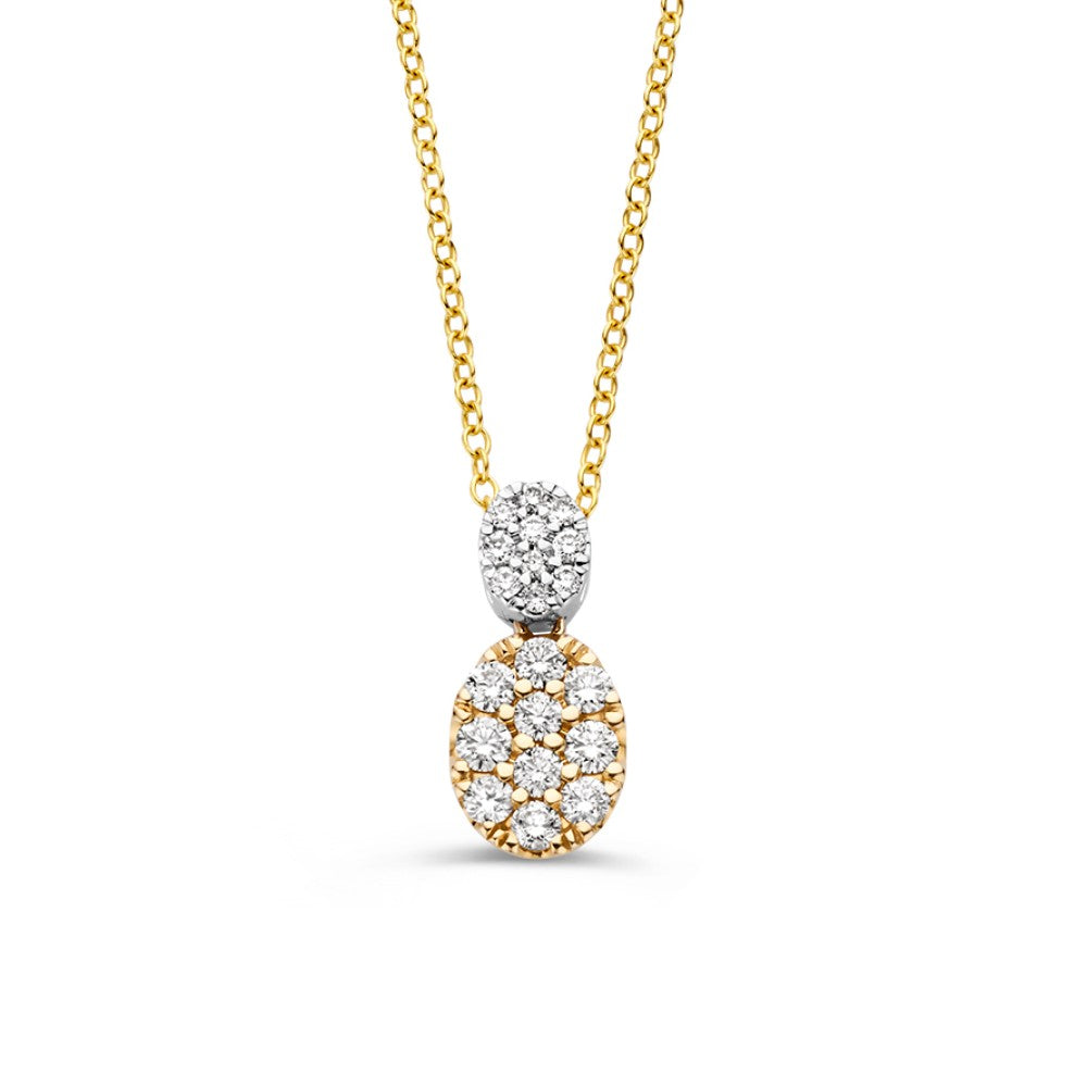 Gouden ketting met een hangertje, bezet met 0,53 ct pave-set diamanten in een ovale vorm.