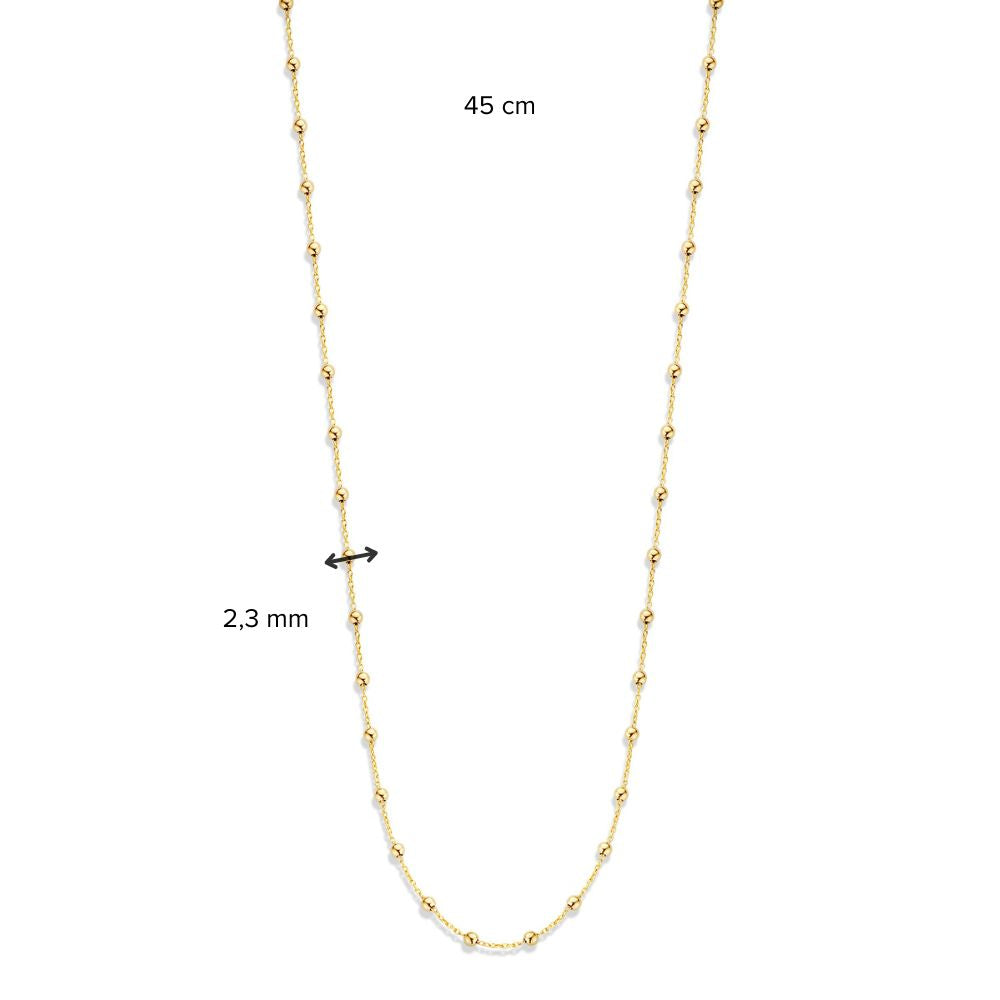 Geelgouden Collier met Bolletjes, 14 Karaat, 45 cm, 3,3 gr
