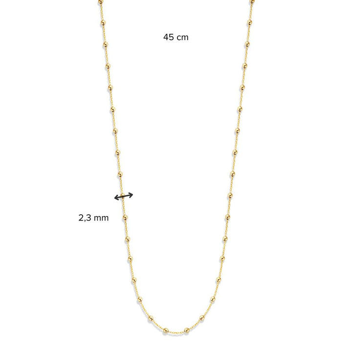 Geelgouden Collier met Bolletjes, 14 Karaat, 45 cm, 3,3 gr