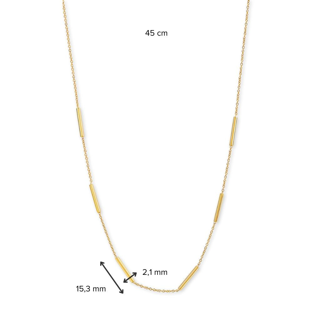 14-Karaat Geelgouden Collier met Ronde Buisjes voor Dames – 43 cm