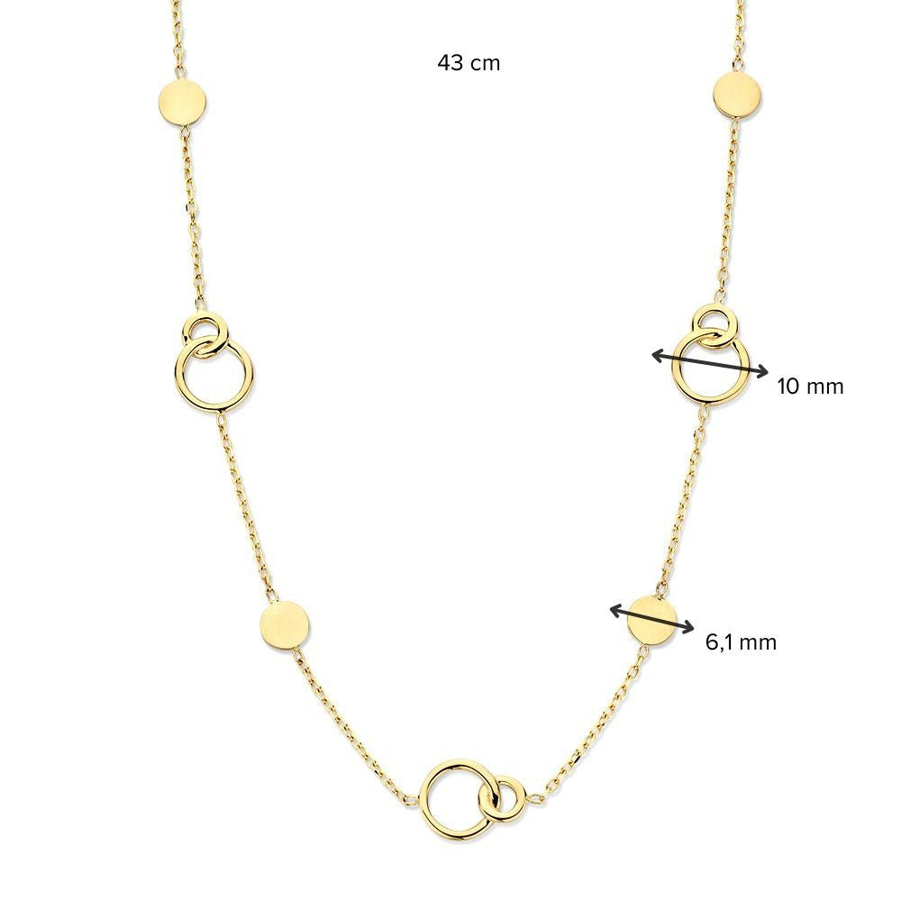 Geelgouden Collier met Verbonden Cirkels – 14-Karaat Elegantie voor Dames