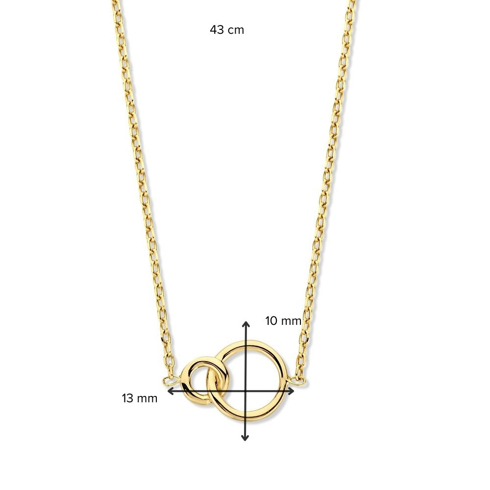 Gouden Collier met Geslepen Ankerschakel en Verbonden Cirkels – 14-Karaat Elegantie voor Dames