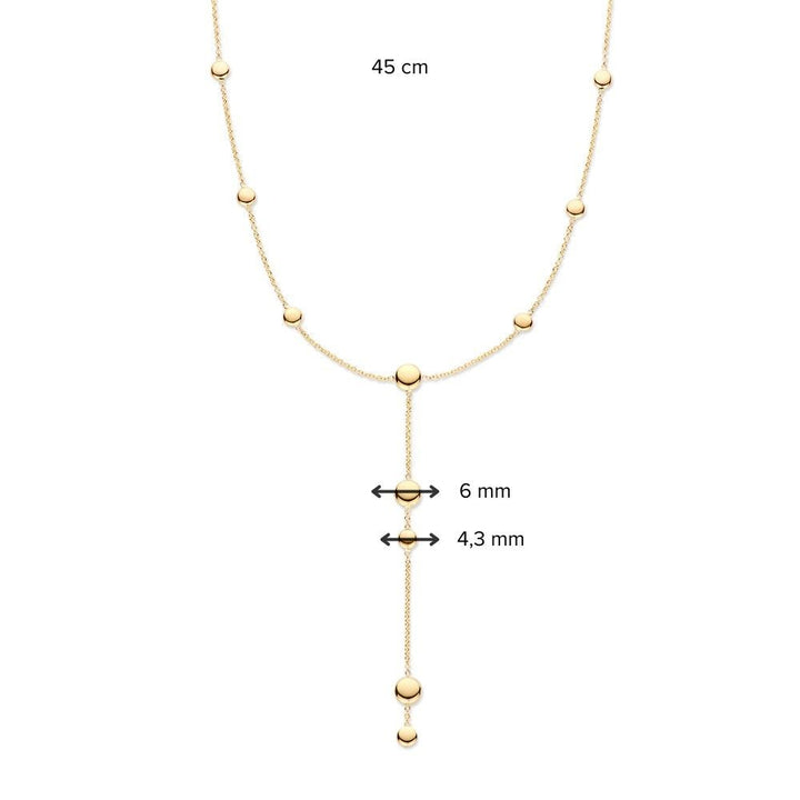 14K Geelgouden Y-Collier met Gouden Pilletjes – Elegante Sieraad voor Dames