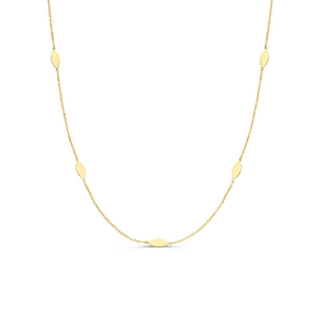 Geelgouden collier met ovale elementen, vervaardigd uit 14 karaat goud.