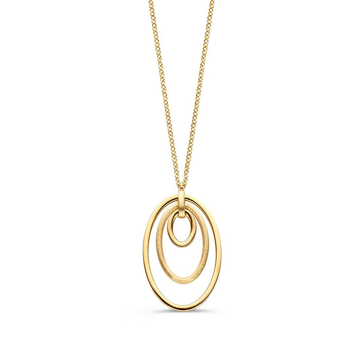 Geelgouden Collier met Opvallende Hanger van Drie Ovale Elementen – 14 Karaat Goud