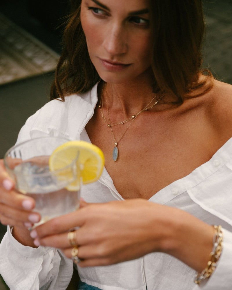 14K Geelgouden Collier met Gouden Elementen – Elegant Sieraad voor Dames