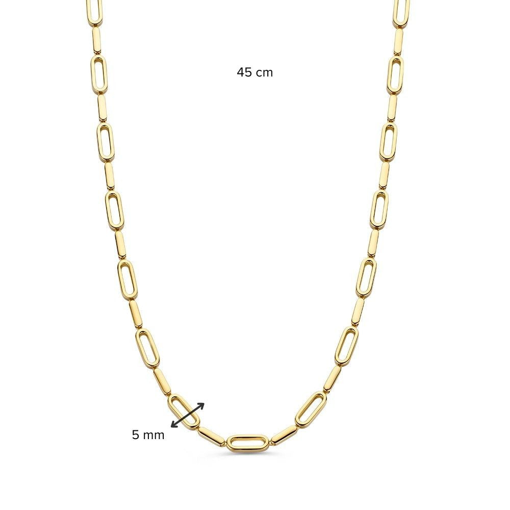 Geelgouden Schakelcollier met Speelse Schakels – Elegantie in Beweging