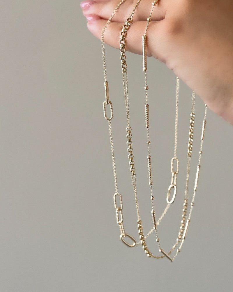 14K Geelgouden Collier met Anker- en Jasseronschakels – Speelse Sieraad voor Dames