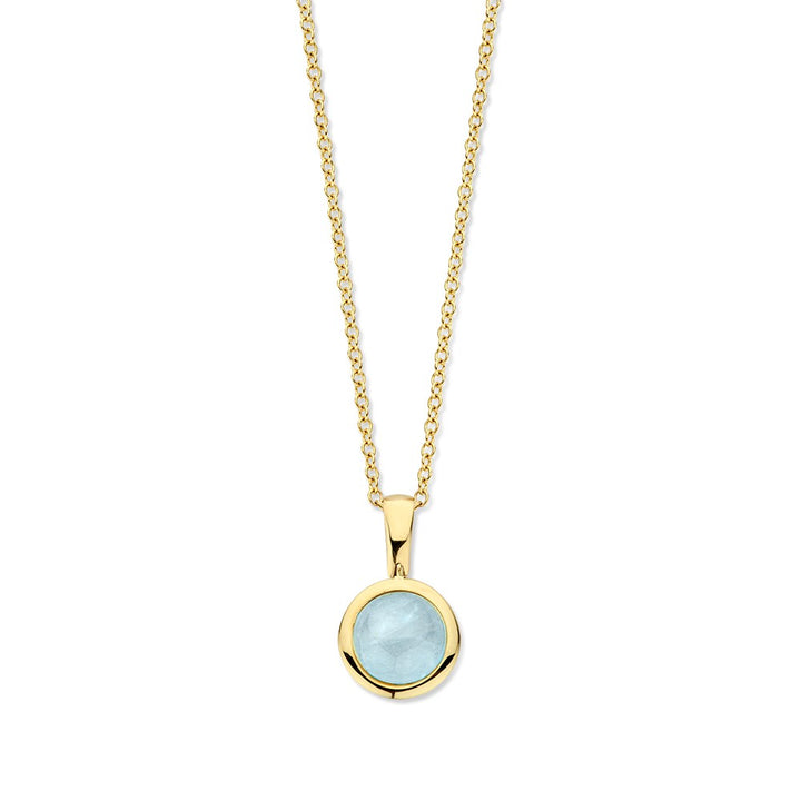 Geelgouden Collier met Aquamarijn, 14 Karaat, 45 cm, 4,2 gr