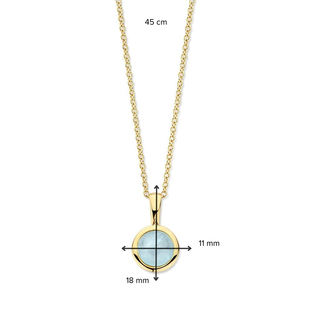 Geelgouden Collier met Aquamarijn, 14 Karaat, 45 cm, 4,2 gr