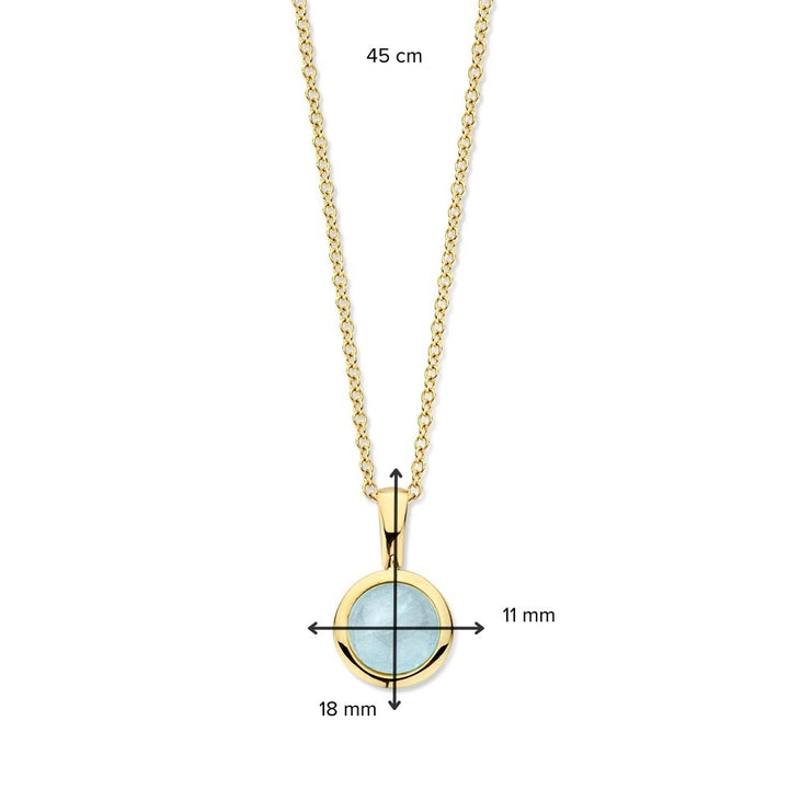 Geelgouden Collier met Aquamarijn, 14 Karaat, 45 cm, 4,2 gr
