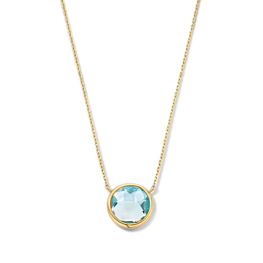 Geelgouden Collier met Gefacetteerde Blauwe Topaas Hanger | 14 Karaat Goud – Van der Kooij