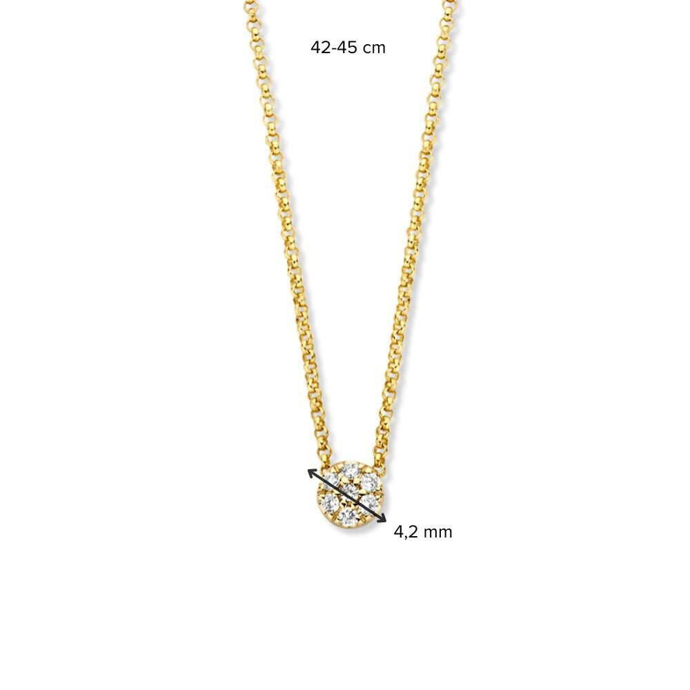 Geelgouden Collier met Fijn Elementje en Diamant, 14 Karaat, 0.06 crt, 42-45 cm