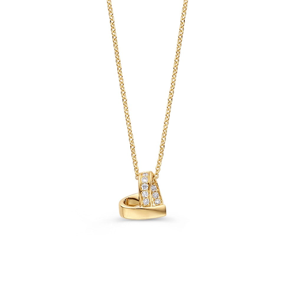 Gouden hart hanger met diamanten, 0,06 ct, aan een fijne gouden ketting.